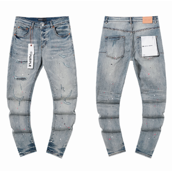 Light Blue Washed Slim Denim Jeans with Multicolor Paint Splatter and Multi-Rip Distressing